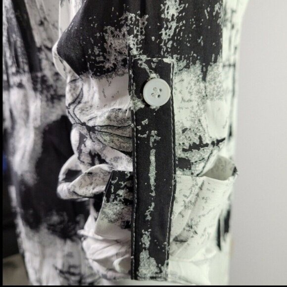 Boutique Dress Day Abstract Oversized Button Front Shirt Dress Black White Maxi - Picture 7 of 13